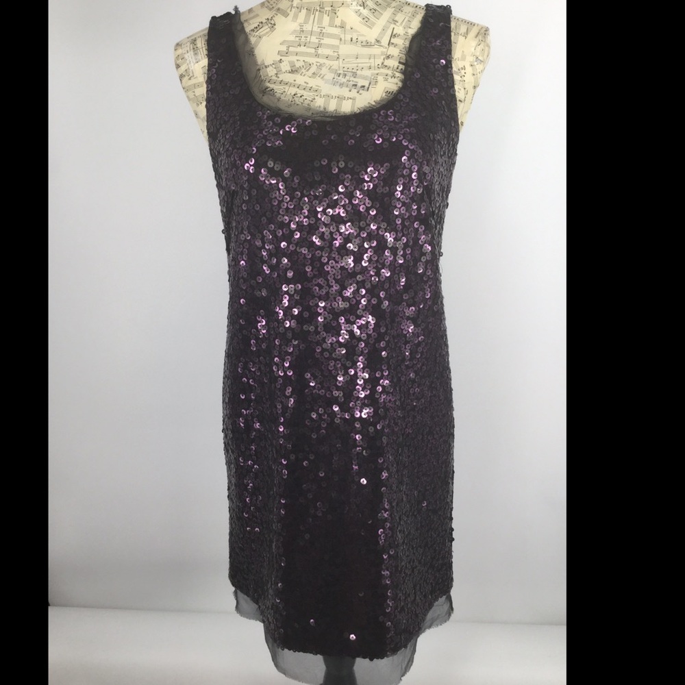 Love Carmen (4 ) purple sequins on black net dress